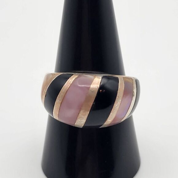 Ken Craft Jewelry - Ken Craft Sterling Silver Mother of Pearl & Onyx Inlay Ring (10)